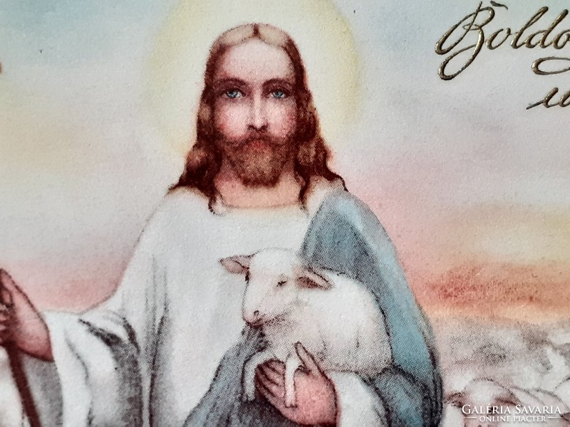 Régi húsvéti képeslap 1941 Hannes Petersen levelezőlap Jézus bárányokkal