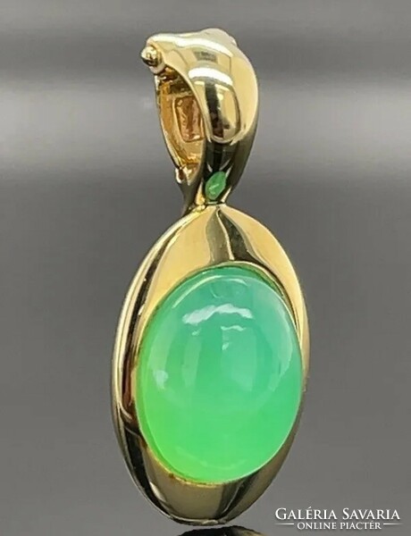 Green opal gemstone/ sterling silver pendant with 14 carat gold plating 925