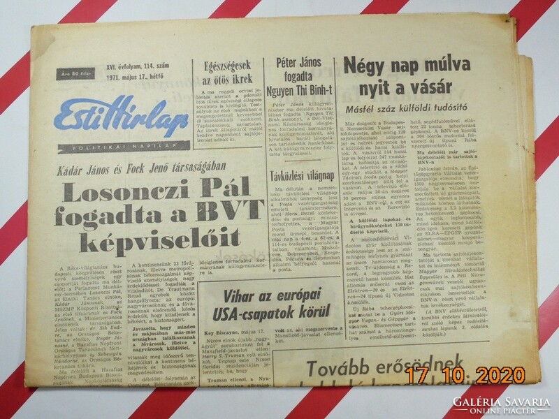Régi retro újság - Esti Hírlap - politikai napilap - 1971. május 17. - XVI. évfolyam 114. szám