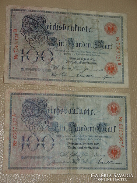NÉMET 100 MÁRKA MARK 1905,1907 RITKÁBB!!! ÉVJ.  2 DB!!