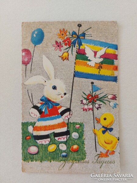 Old Easter postcard 1963 postcard bunny duckling pigeon
