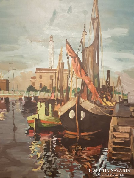 Tengerparti hajó kikötő festmény  E. Withney