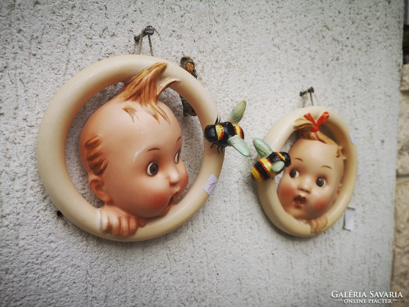 Antik Mc Hummel jelzett fali dísz gyermek figurák bogarakkal