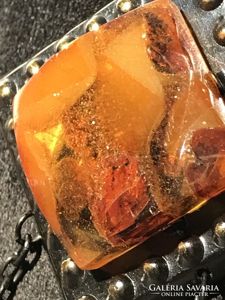 Amber pendant with amber pendants! Pin secured! Immaculate condition!