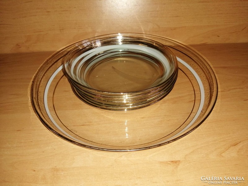 Retro üveg tányér készlet eredeti dobozában 1 db kínáló 6 db kistányér (K)