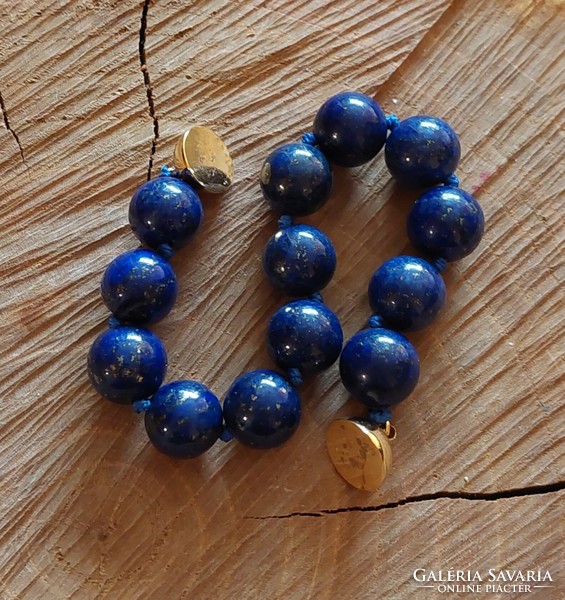 Beautiful lapis lazuli bracelet with knotted cord, gold-plated magnetic ball clasp