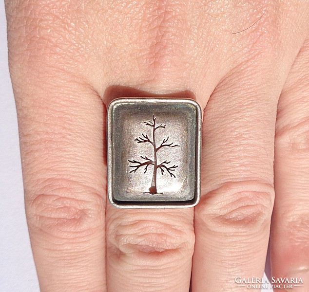 Silver ring with tree of life motif