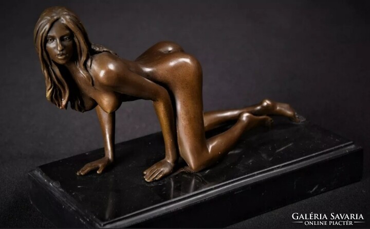 Erotic female act - bronze sculpture