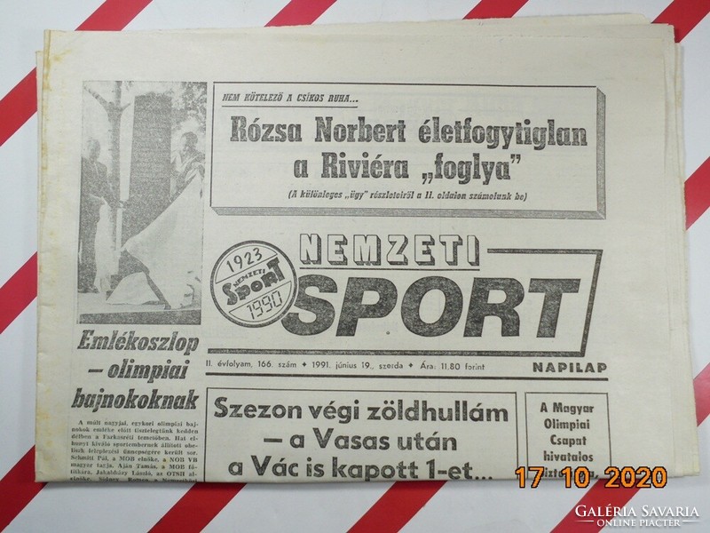 Régi retro újság napilap - Nemzeti Sport - 1991.06.19. -  Születésnapra ajándékba