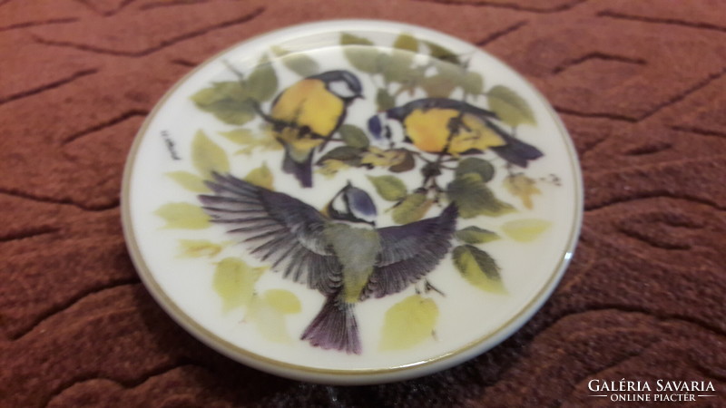 Miniatűr kék cinege madaras porcelán tányér (L3495)