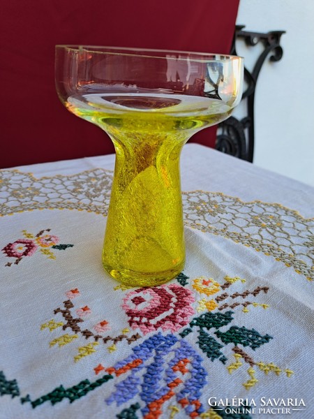 Yellow candle holder vase cracked beautiful veil glass veil Carcagi berek bath glass