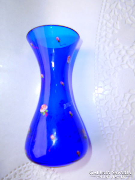 Fancy glass vase with enamel painted flower decoration
