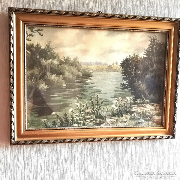 Cultsár B: stream bank - antique watercolor in frame