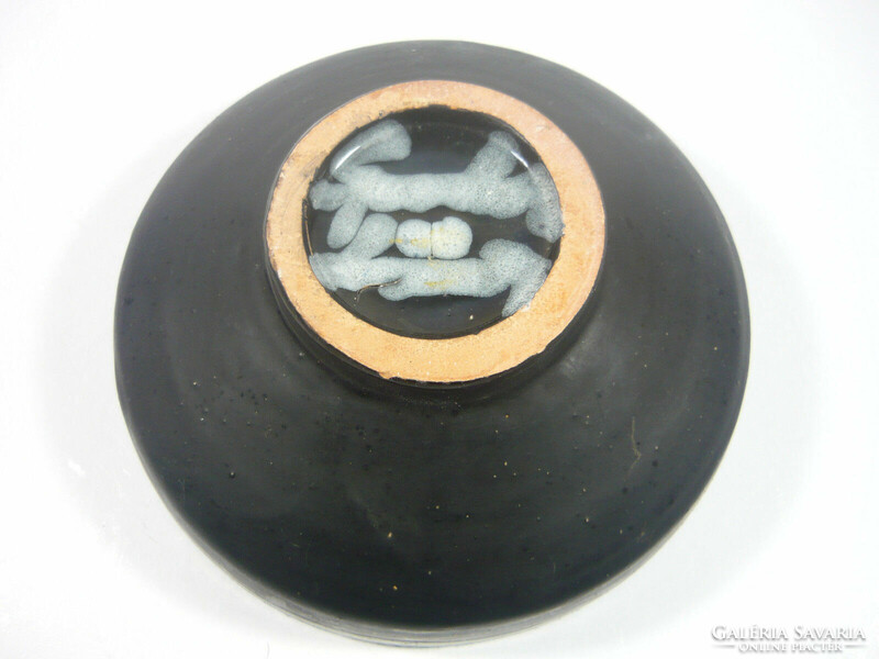Gorka livia, retro 1960 pale blue and black 14.2 Cm artistic ceramic bowl, flawless! (G020)