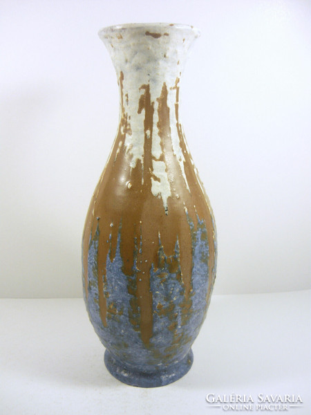 Gorka livia, retro 1960 blue and brown 30.2 Cm artistic ceramic vase, flawless! (G016)