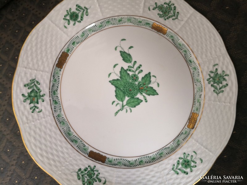 Herendi zöld Apponyi tányér, Plusz ajándék tányértartó!