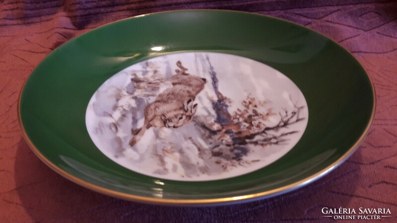 Nyulas porcelán tányér, vadászos falitányér (L3463)