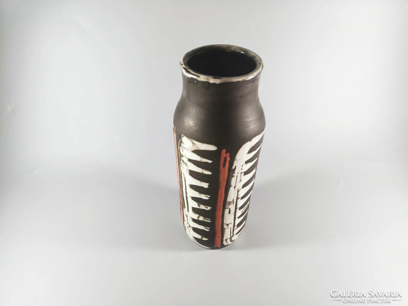 Gorka livia, retro 1950 black and orange 25.5 Cm artistic ceramic tube vase, flawless! (G011)