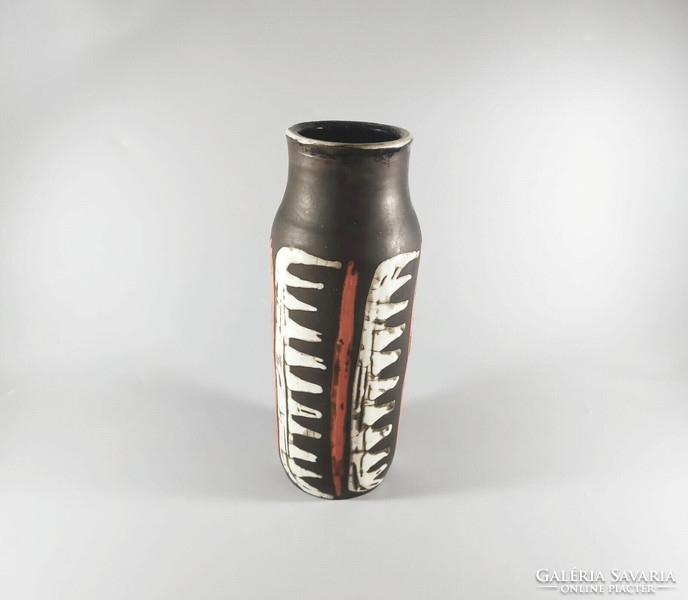 Gorka livia, retro 1950 black and orange 25.5 Cm artistic ceramic tube vase, flawless! (G011)