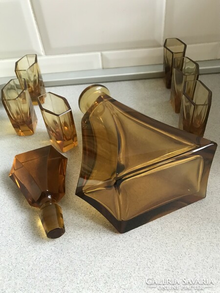Antique amber-colored, peeled liqueur set