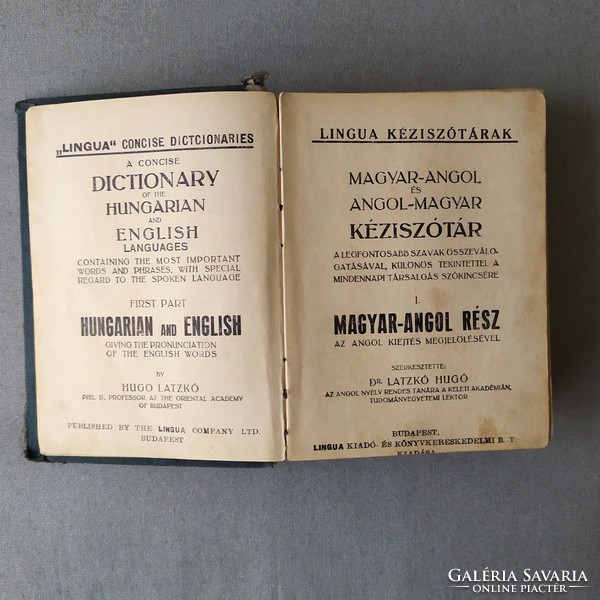 Dr. hugó Latzkó's English-Hungarian/Hungarian-English antique dictionary for sale!