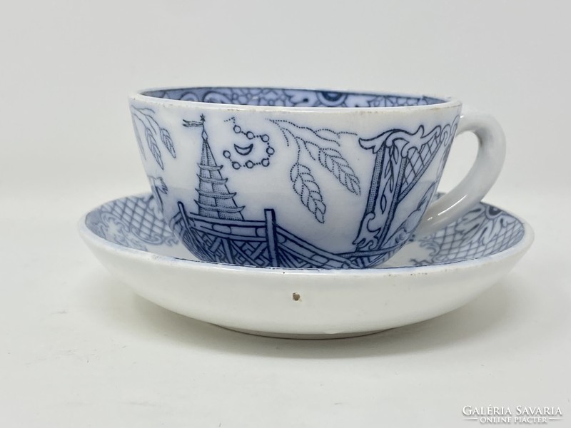 Antique sarreguemines timor chinaizing cobalt blue oriental coffee cup with bottom - cz