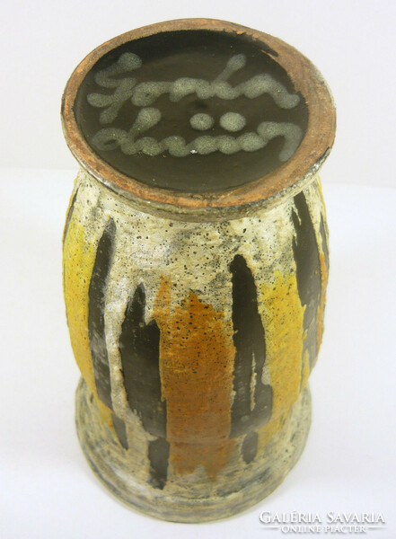 Gorka livia, retro 1960 black and yellow 25.8 Cm artistic (striped) ceramic vase, flawless! (G013)