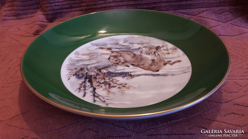 Nyulas porcelán tányér, vadászos falitányér (L3463)