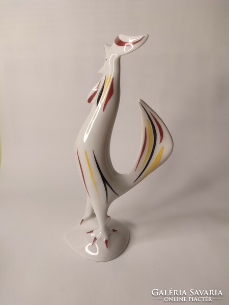 Hollóházi Art Deco porcelán kakas figura