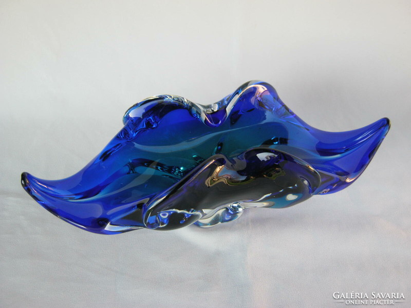 Retro ... Bohemia large blue thick glass bowl table centerpiece