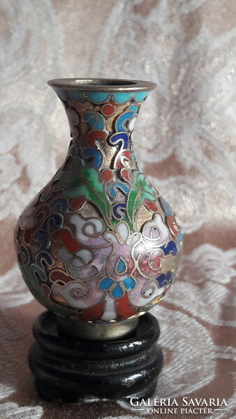 Rekeszzománc réz váza, régi miniatűr cloisonné (L3488)