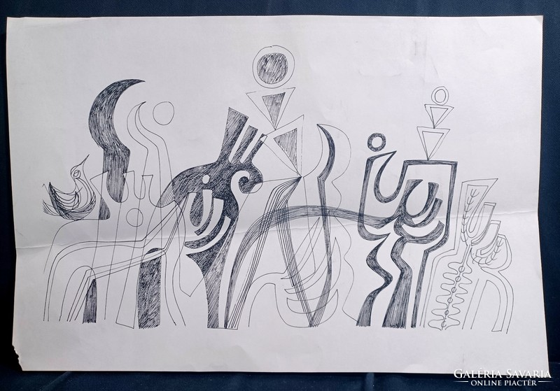 István Hajdú Varga abstract graphic (38x25.5 cm)