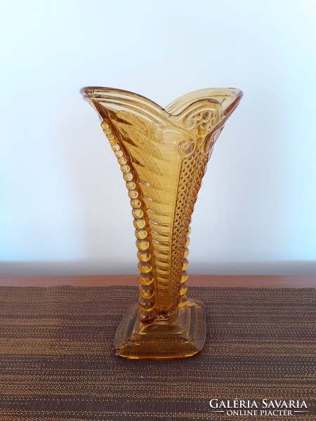 Old 1941 brockwitz vase art deco glass vase amber