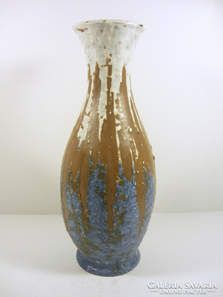 Gorka livia, retro 1960 blue and brown 30.2 Cm artistic ceramic vase, flawless! (G016)