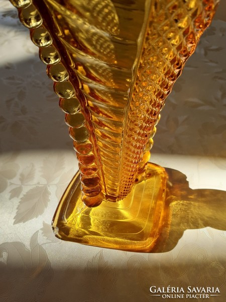 Régi 1941 Brockwitz váza art deco üvegváza borostyánszínű