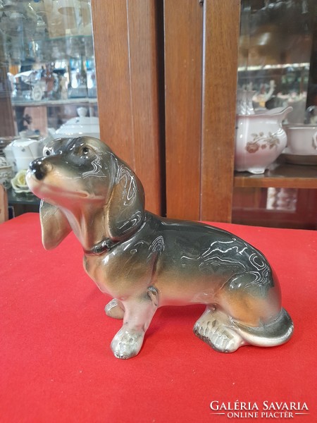Alt German, Germany Sitzendorf 1884-1902 hand painted dachshund dog porcelain figurine.
