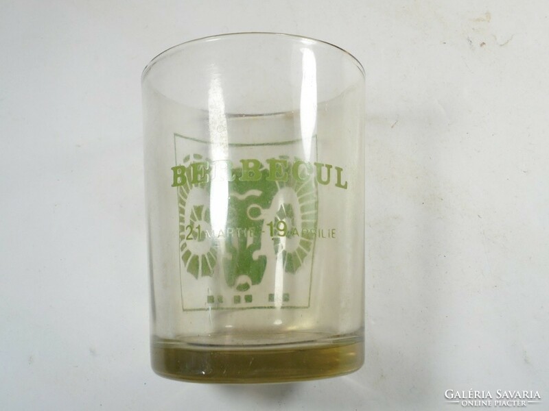 Old retro glass cup with Aries horoscope berbecul inscription