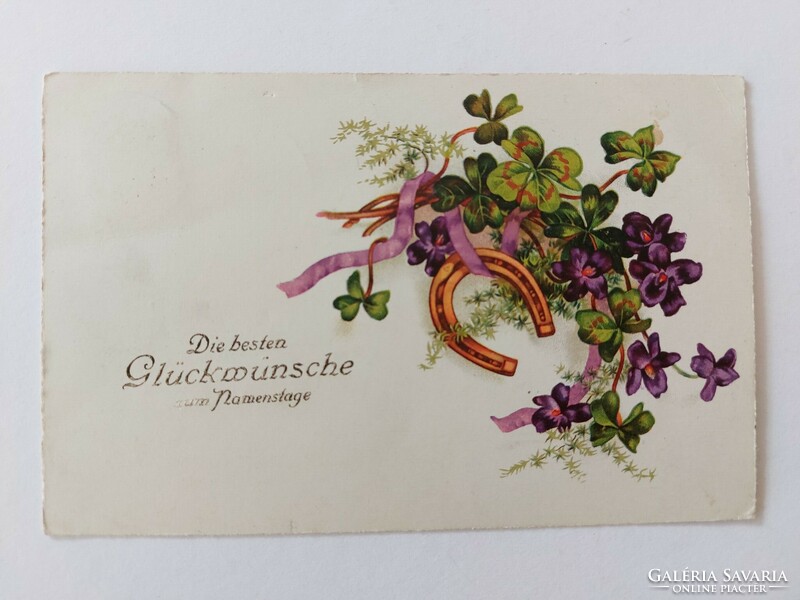 Old postcard 1936 postcard clover violet horseshoe