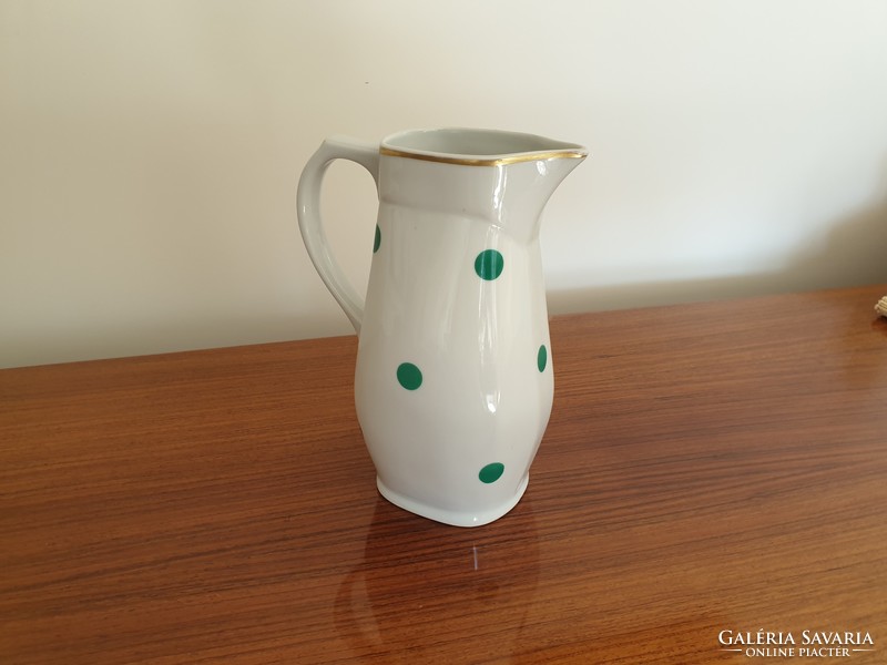 Old Zsolnay porcelain green polka dot vintage water jug 1 liter