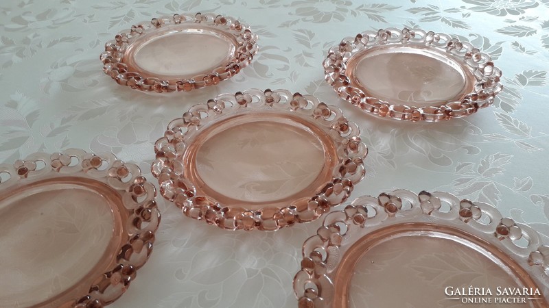 Old glass plate pink dessert small plate 5 pcs