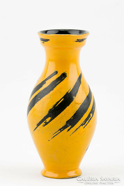 Gorka livia, retro 1950 black and yellow 20.5 Cm artistic ceramic vase, perfect! (G012)
