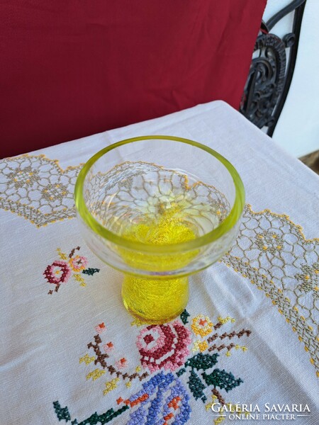 Sárga gyertyatartó váza repesztett Gyönyörű  Fátyolüveg fátyol karcagi berekfürdői üveg