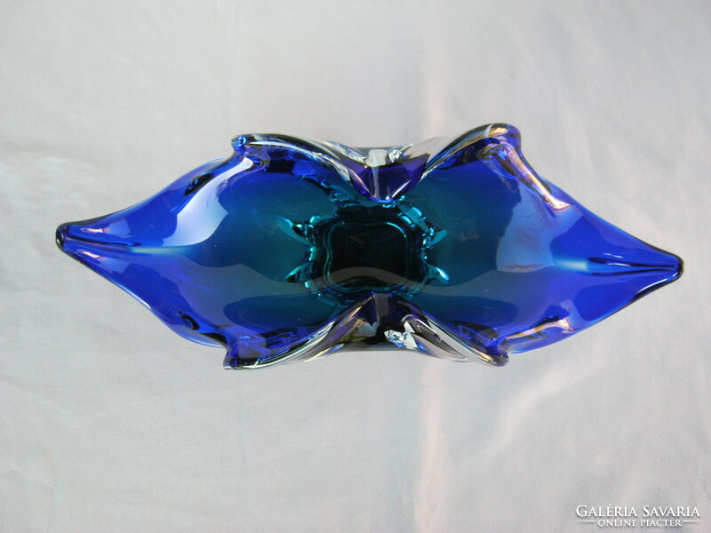 Retro ... Bohemia nagy méretű kék vastag üveg tál asztalközép kínáló