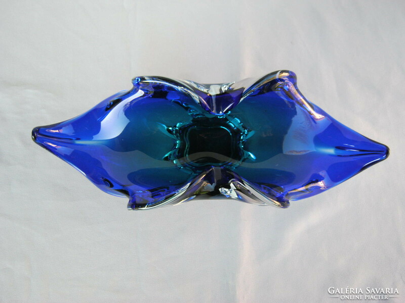 Retro ... Bohemia large blue thick glass bowl table centerpiece