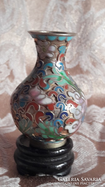 Rekeszzománc réz váza, régi miniatűr cloisonné (L3488)
