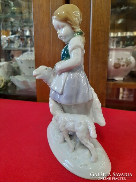 German, Germany fasold & stauch bock wallendorf lamb girl porcelain figure.