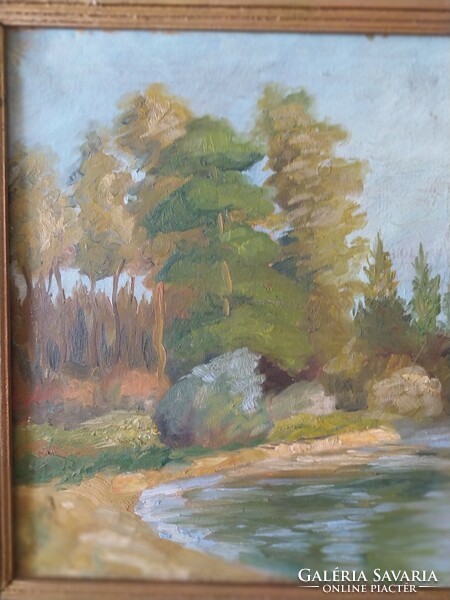 Vasvári: river bank signed oil on canvas painting in original frame 83 x 62 cm