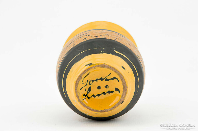 Gorka livia, retro 1950 black and yellow 14.0 Cm artistic ceramic vase, perfect! (G010)