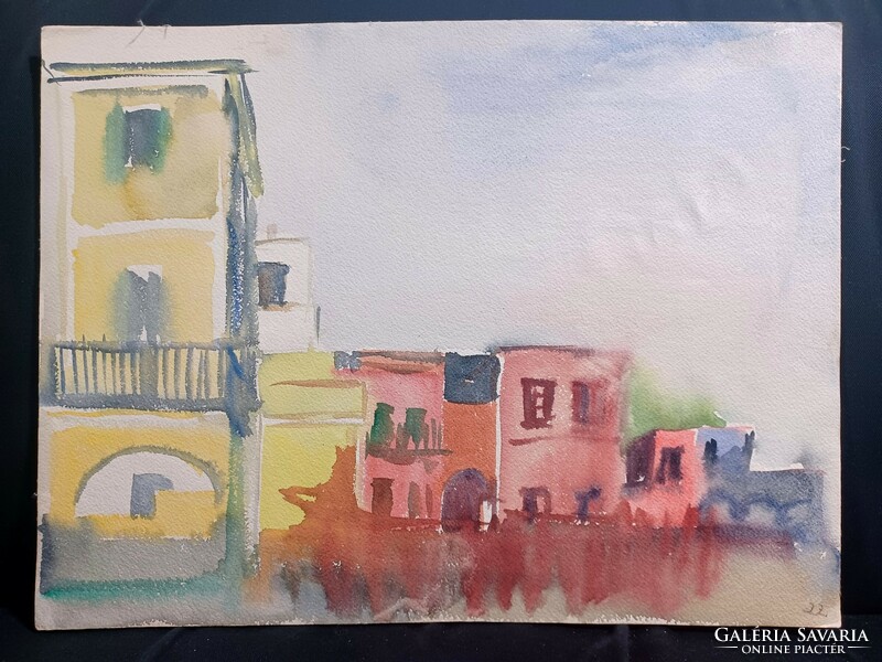 Watercolor street scene (30x40 cm) marked