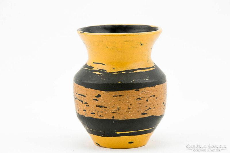 Gorka livia, retro 1950 black and yellow 14.0 Cm artistic ceramic vase, perfect! (G010)